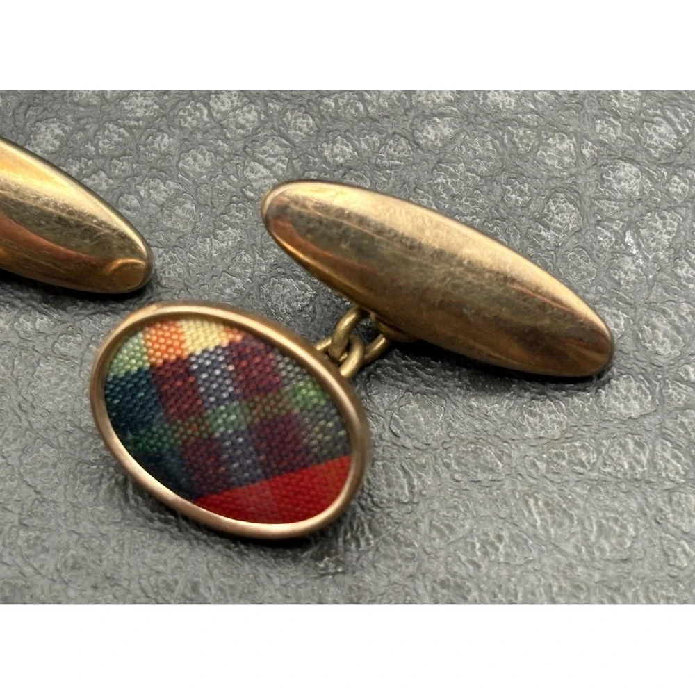 Vintage Victorian Red Green Tartan Cufflinks Gold Filled Cufflinks Men's Formal